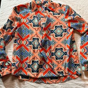 Gianni Bini Orange and Blue Geometric Blouse
